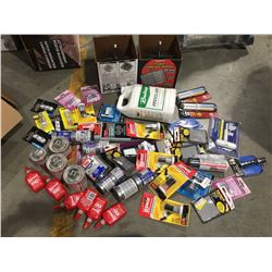 SHELF LOT OF MISC ITEMS INCL: CHIMNEY BRUSHES/CONCRETE FLOOR COATING/MEGALOC/PC-11/SHOWER VALVE