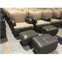 COMFY EASY CHAIR - LEATHER AND FABRIC-NEUTRAL TONE WITH GOLD FLECKS WITH OTTOMAN - E