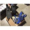 Image 1 : BOX OF SNORKEL GEAR (BLACK FINS MENS 8-10, BLUE FINS L/XL & MASKS)