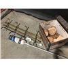 Image 3 : GROUP LOT -  ANTIQUE BRASS COAT HOOK SET/SHOWER/CLOSET TENSION ROD/YACHT MOP/BOX OF WOOD PIECES