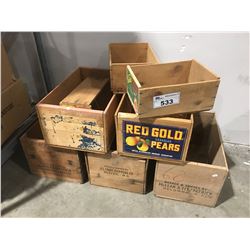 GROUP OF ANTIQUE WOODEN CRATES - 8 PCE