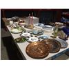 Image 1 : SHELF LOT OF DECORATIVE PLATES/STEINS/VASES/CHINA CANDLE HOLDERS/GLASSES & ASSTD SILVERWARE