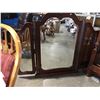 Image 2 : GROUP OF  3 ITEMS - WOODEN POSTER QUEEN SIZE HEADBOARD & FOOTBOARD, BEVELED TRI-FOLD DRESSER MIRROR
