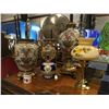 Image 1 : VICTORIAN PORCELAIN BUD VASE, GROUP OF 3 MATCHING GLASS URNS  & CANDLE LAMP
