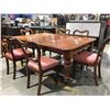 Image 1 : WOOD DINING TABLE WITH 6 UPHOLSTERED CHAIRS (APPROX 67.25" WITH LEAF OUT)