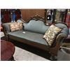 Image 1 : VICTORIAN STYLE GREEN STRIPED VELVET COUCH WITH 4 THROW CUSHIONS