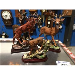 SMALL LOT OF 2 LARGE & 1 MEDIUM DEER STATUES