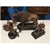 Image 1 : GROUP OF 3 BRONZED FIGURINES (LARGE 8"  BUFFALO, DEER & MOOSE HEAD)
