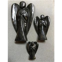 Hand-carved Set, Rare Nuummite Stone Angels, Reiki Figurines