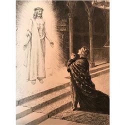 19thc French Etching, Le Secret De St Louis, Jesus Christ