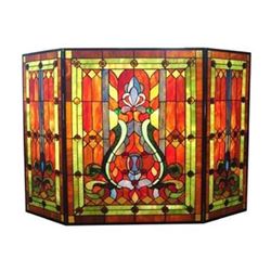 Tiffany-style Stained Glass Folding Fireplace Screen