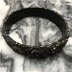 Vintage 1930's Black Floral Design Celluloid Bracelet