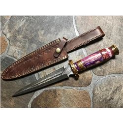 Amethyst Jewel Tone Damascus Steel Boot Dagger Knife