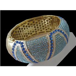 Art Deco-style Gole & Blue Rhinestone Hinged Bracelet