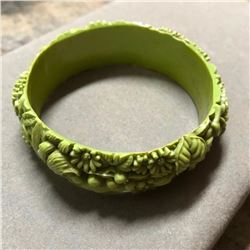 Vintage 1930's Green Floral Design Celluloid Bangle Bracelet