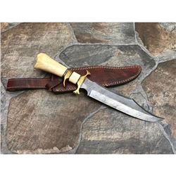 Custom Hand Made Damascus Steel Hunting Bowie Knife Handle Camel Bone
