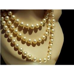 Large Art Deco Champagne Flapper Faux Pearl 60" Necklace
