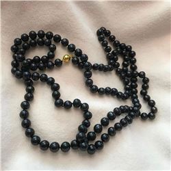9-10mm Black Akoya Pearl 52" Necklace, 14k Gold Clasp