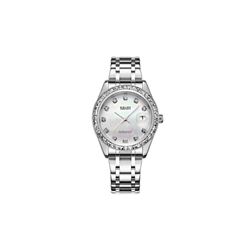 Women's Stainless Steel Mother of Pearl Crystal Quartz Wristwatch