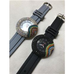 Pair of Unisex Collectible Rainbow Rhinestone Quartz Wristwatches