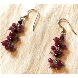 Faceted Natural Ruby Gemstone & Sterling Silver Dangle Hook Style Earrings