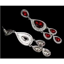 Ruby Crystal & Rhinestone Chandelier Drop Dangle Costume Earrings
