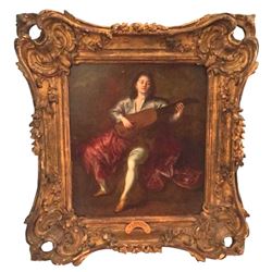 School of Watteau, Lute Player Oil Painting