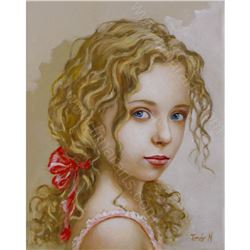 Signed Oil Painting, Portrait of Young Girl