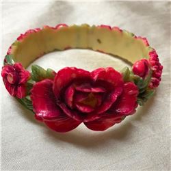 Vintage 1930's Molded Celluloid Floral Design Bangle Bracelet