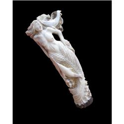 Mermaid & Dolphin Antler Carving, Walking Stick Cane Handle
