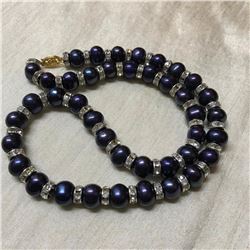 9-10mm Peacock Pearls & Crystal 18" Necklace