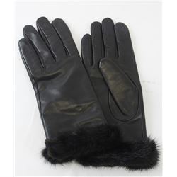 Black Leather Gloves with Ranch Mink Trim (size L - 8)