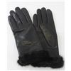 Image 1 : Black Leather Gloves with Ranch Mink Trim (size L - 8)