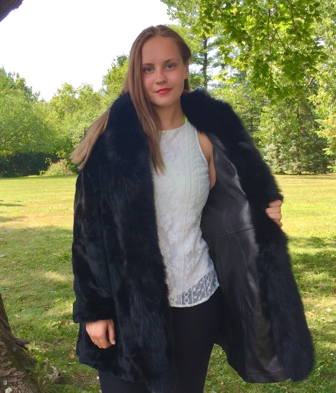 Mink & Leather Reversible Coat Black Sheared Mink