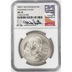 2006-P $1 Ben Franklin Founding Father Silver Dollar Coin NGC MS70 Mike Castle Signature