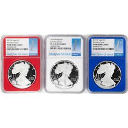 Set of 2019-W $1 Proof American Silver Eagle Coins NGC PF70 Ultra Cameo Red White Blue