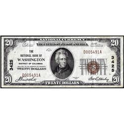 1929 $20 NB of Washington, District of Columbia CH# 3425 National Currency Note
