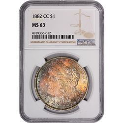 1882-CC $1 Morgan Silver Dollar Coin NGC MS63 Amazing Toning
