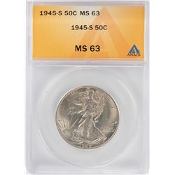 1945-S Walking Liberty Half Dollar Coin ANACS MS63