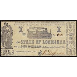 1864 $1 State of Louisiana Obsolete Note