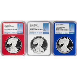 Set of 2019-W $1 Proof American Silver Eagle Coins NGC PF70 Ultra Cameo Red White Blue