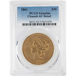 1861 $20 Liberty Head Double Eagle Gold Coin PCGS AU Details