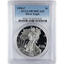 1998-P $1 Proof American Silver Eagle Coin PCGS PR70DCAM