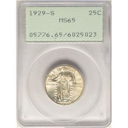 1929-S Standing Liberty Quarter Coin PCGS MS65 Old Green Rattler