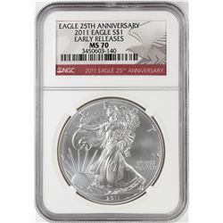 2011 $1 American Silver Eagle Coin NGC MS70 25th Anniversary