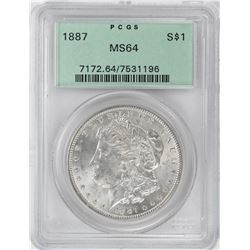 1887 $1 Morgan Silver Dollar Coin PCGS MS64 Old Green Holder