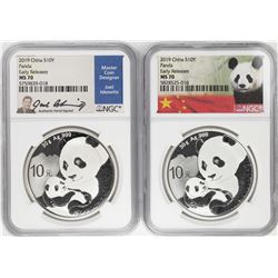 Lot of (2) 2019 China 10 Yuan Silver Panda Coins NGC MS70 Early Releases