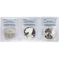 2006 20th Anniversary (3) Coin Set $1 American Silver Eagle Coins PCGS MS69/PR69