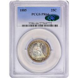 1885 Proof Seated Liberty Quarter Coin Coin PCGS PR66 CAC Amazing Toning