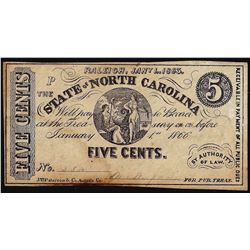 1863 Five Cents State of North Carolina Raleigh, NC Obsolete Banknote